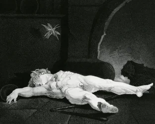 Puck Basking Asleep Before the Country Hearth, engraved by Moses Haughton Jr.