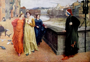 Dante Alighieri meeting his muse Beatrice Portinari in Florence