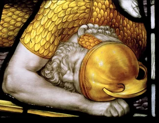 Muncaster, St Michael, James Powell & Sons, Henry Holiday, Warrior (detail), Angels Of Judgement Window