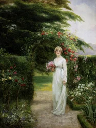 In the Rose Garden. Painting by Yeend King (1855-1924) Private Collection.