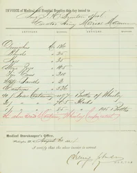 Invoice of medical and hospital stores, signed Henry Johnson, August 30, 1864