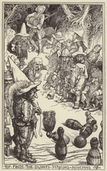 Rip finds the dwarfs playing ninepins