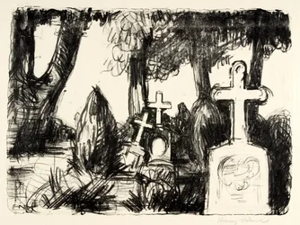Cemetery with Three Tombstones