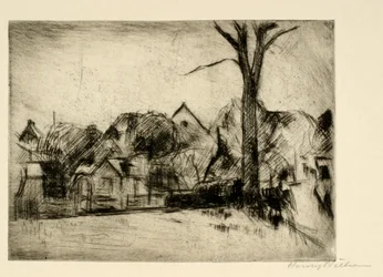 Landscape with Tall Tree and Houses