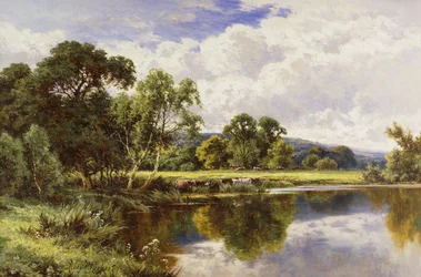 A Wooded River Landscape with Cattle