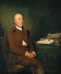 Portrait of Dr. James Hutton, Seated Three-Quarter Length in a Brown Jacket and Breeches and White Stock, a Pile of Geological Specimens on the Table Beside Him