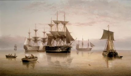Men-of-War and Other Shipping Anchored in a Calm