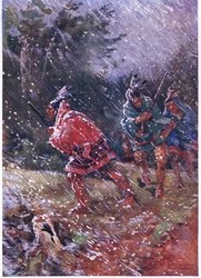 Red Indians hunting in a snow storm