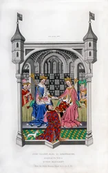 The Earl of Shrewsbury presenting his book to Queen Margaret, c1445, 1843