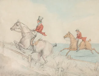 Two Riders Taking a Double Fence