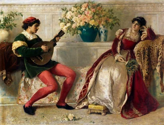 The Time of Roses, A Young Musician Playing for a Lady by Henry Thomas Schaefer