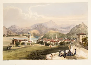 Irun, with Mount San Marcial and the Bridge of Capuchinos, from Sketches of scenery in the Basque provinces of Spain, with a selection of national music, pub. 1838
