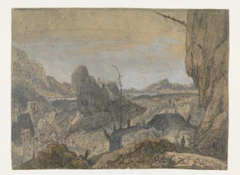 Rocky Landscape with a Man Walking to the Right (First Version)