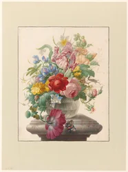 Flowers in a Glass Vase with a Butterfly