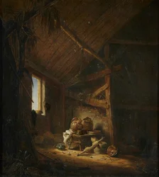 A Barn Interior with Light Streaming Through a Window