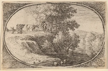 Herd of Cows on Bluff to Left of Water