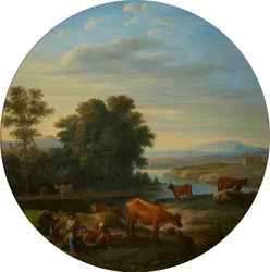 Italianate River Landscape with Cows