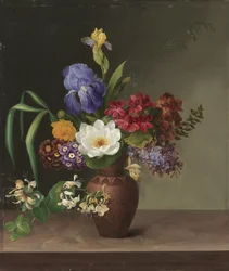 Vase in Greek Style with Iris, Lilac and Honeysuckle
