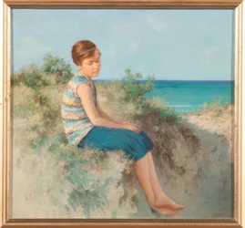 Girl in the Dunes on the North Sea Beach on Sylt
