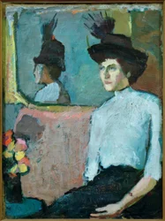 Lady with Hat in Front of Mirror