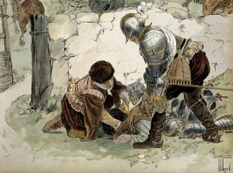 Henri IV injured during a reconnaissance at Aumale against the Mayenne army. Illustration by Hermann Vogel in Henri IV