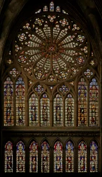 The rose window and lancets with Prophets, Patriarchs and Apostles