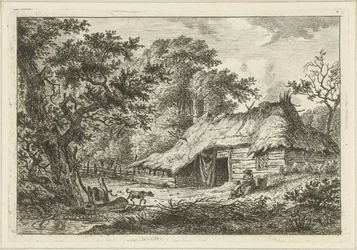 Farm with Woman, Child, and Dog