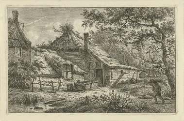 Farmyard with Man Carrying Firewood