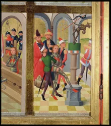 St. Victor of Marseilles knocking down the pagan idol, from the High Altar of St. Nicholas Church (detail)