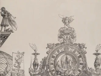 The Pinnacle of the Right Portal, and a Trumpeter and Standard from the Central Portal, 1515