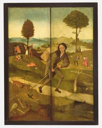 The Haywain, with Panels Closed Showing Everyman Walking the Path of Life