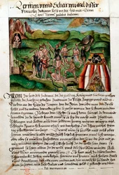 Venezuelans attacking Spanish conquistadors, c16th century