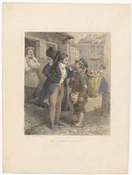 Well-Dressed Gentleman Lighting His Cigar from a Worker in Rags (series title: Lithographic Sketches)
