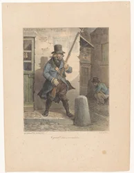 Soldier Calling Corporal, Who is Relieving Himself on the Street (series title: Lithographic Sketches)