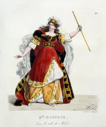 French actress Mademoiselle Raucourt (died 1815) in the role of Medea in the Comedie Francaise. Lithography by Hippolyte Lecomte (1781-1857)