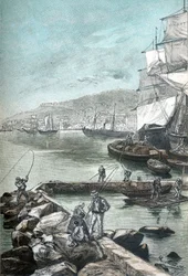 Illustration in chromotypography for Clovis Dardentor by Jules Verne, engraving by L. Benett for the edition Hetzel 1896 (engraving)