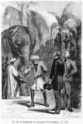 Phileas Fogg in Front of an Elephant, illustration from 