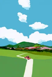 Driving Through the Meadow in a Red Car