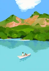 Summer Vacation in the Mountains and Boats
