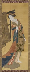 A Courtesan Standing Near a Clothes Rack