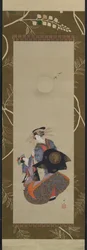 Beauty of the Yoshiwara with Apprentice in Moonlight, 19th century