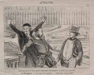 Actualities Plate 164: Jean Goujon and Philibert Delorme Looking for the Courtyard of the Louvre