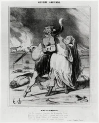 Ancient story: Menelas winner, caricature to illustrate an excerpt from the Iliad of Homer: 