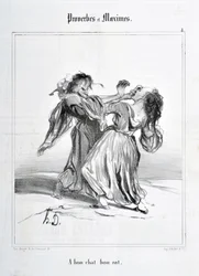 Artwork by Honore Daumier (1808-1879). Charivari dates from 1840: Serie PROVERBES ET MAXIMES A bon cat bon rat MUSEE DES BEAUX ARTS - PALAIS LONGCHAMP, MARSEILLE