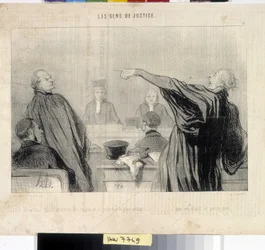 A lawyer who is obviously filled with the most intimate conviction... that his client will pay him well. Engraving by Honore Daumier. Extract from the newspaper “Le Charivari”