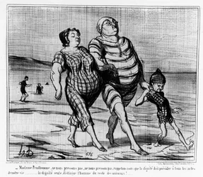 At the Sea Baths: Parisian Family Walking on a Beach - by Daumier, in "Charivari"