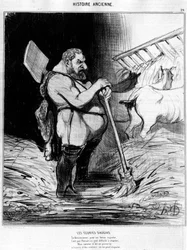 Augias stables. Man with the appearance of a dwarf in a stable: taken from 