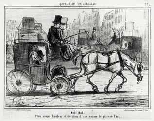 August 1855, Universal Exhibition: Plan, Cut, Height and Elevation of a Paris Car. Illustration by Honore Daumier, Published in Charivari, Dated September 4