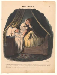 Reading Man in Bed with His Wife Next to Him (series title: Customs Within Marriage)