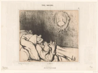 Old Man in Bed Staring at Portrait of Young Woman